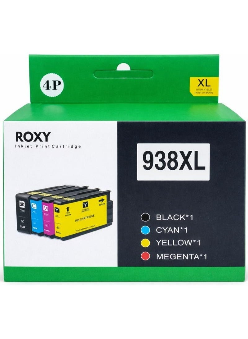 ROXY 938XL Ink Cartridges Compatible for HP 938 XL 938xl Ink Cartridge for HP 938 OJ9110b 9120 9130 9720 9730 9110B 9120 9130 9720 9730 Printers Combo Pack (BK/C/M/Y) - Image 2